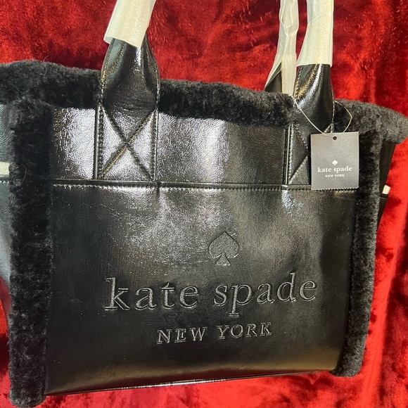 🖤♠️🖤NWT-Kate Spade Jett Shearling Trim Large BlackTote🖤♠️🖤 - Picture 13 of 15
